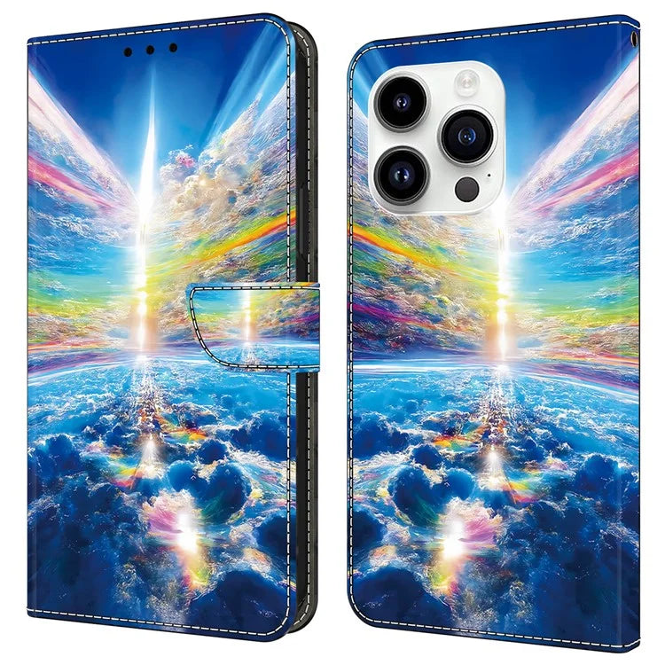 For iPhone 15 Pro Leather Case Pattern Printing Wallet Flip Phone Cover