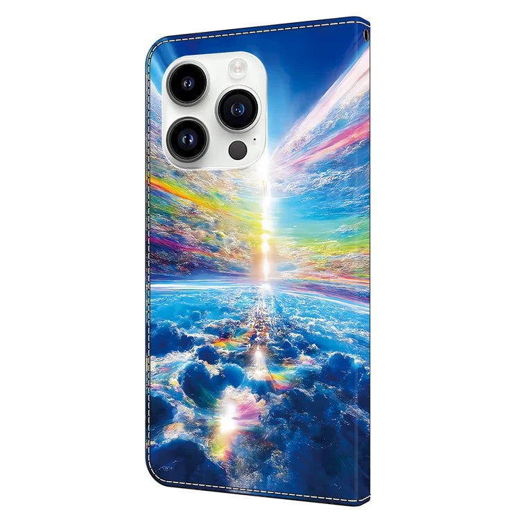For iPhone 15 Pro Leather Case Pattern Printing Wallet Flip Phone Cover