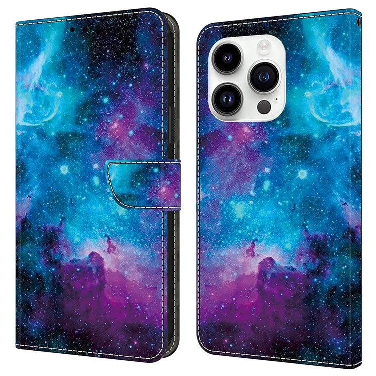 For iPhone 15 Pro Leather Case Pattern Printing Wallet Flip Phone Cover
