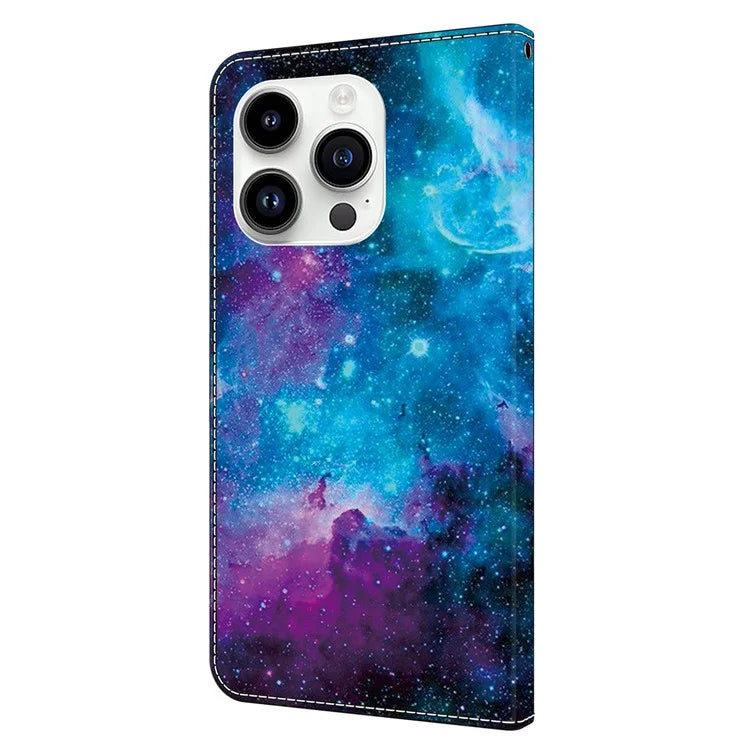 For iPhone 15 Pro Leather Case Pattern Printing Wallet Flip Phone Cover