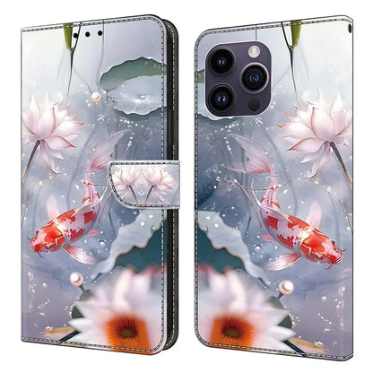 For iPhone 15 Pro Max Case PU Leather Pattern Magnetic Closure Folio Phone Cover