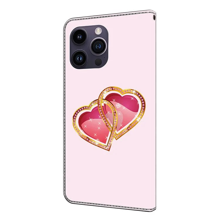 For iPhone 15 Pro Max Case PU Leather Pattern Magnetic Closure Folio Phone Cover