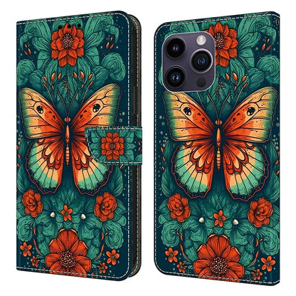 For iPhone 15 Pro Max Case PU Leather Pattern Magnetic Closure Folio Phone Cover