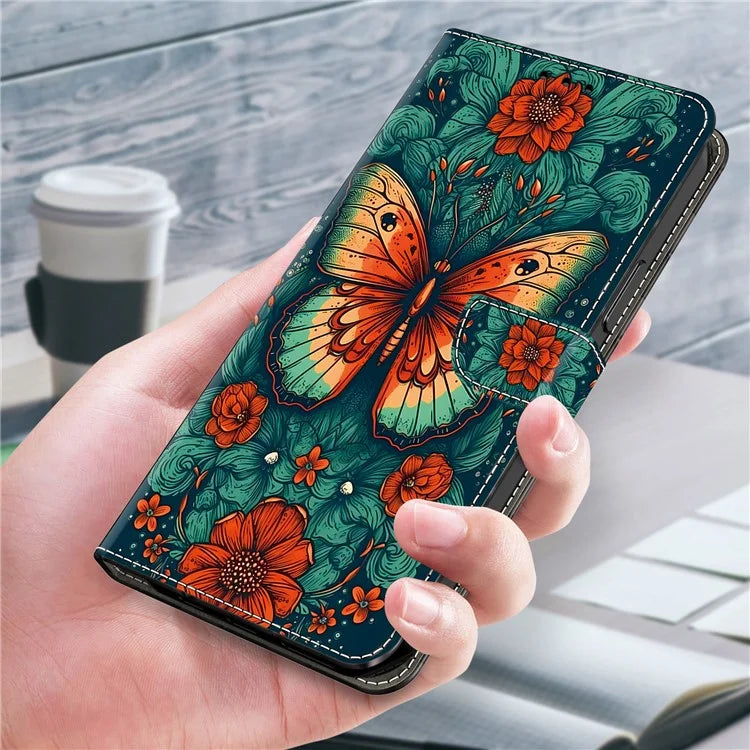 For iPhone 15 Pro Max Case PU Leather Pattern Magnetic Closure Folio Phone Cover