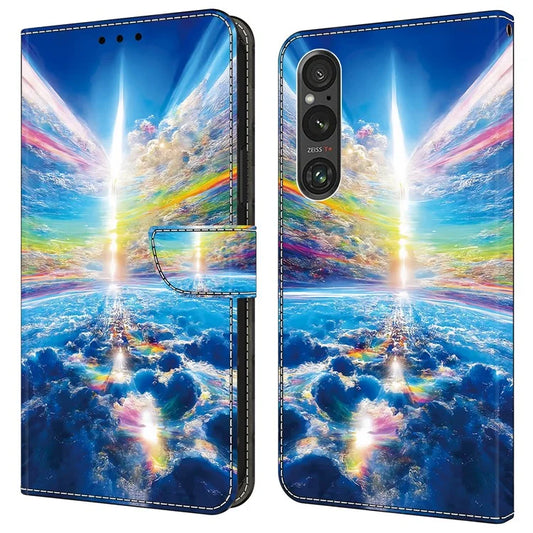 For Sony Xperia 1 V Cover PU Leather Closure Folio Phone Case Magnetic Phone Protective Shell