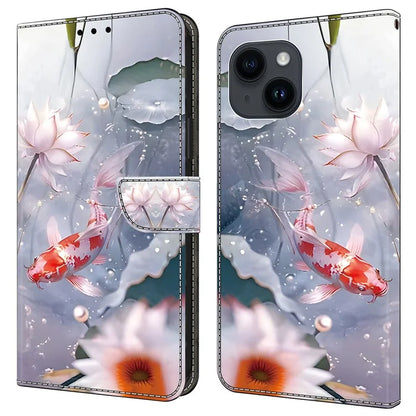 For iPhone 14 Plus Leather Case Magnetic Pattern Printed Closure Folio Phone Protective Cover