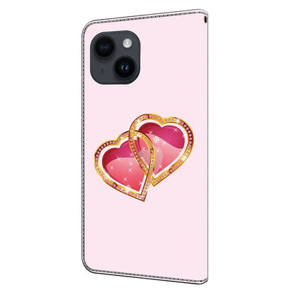 For iPhone 14 Plus Leather Case Magnetic Pattern Printed Closure Folio Phone Protective Cover