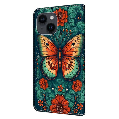 For iPhone 14 Plus Leather Case Magnetic Pattern Printed Closure Folio Phone Protective Cover