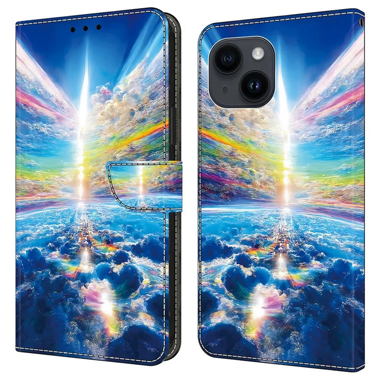 For iPhone 14 Plus Leather Case Magnetic Pattern Printed Closure Folio Phone Protective Cover
