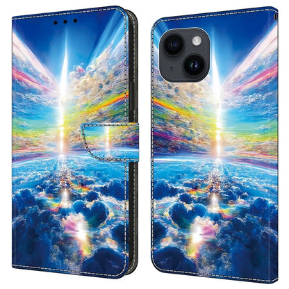 For iPhone 14 Plus Leather Case Magnetic Pattern Printed Closure Folio Phone Protective Cover