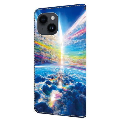 For iPhone 14 Plus Leather Case Magnetic Pattern Printed Closure Folio Phone Protective Cover