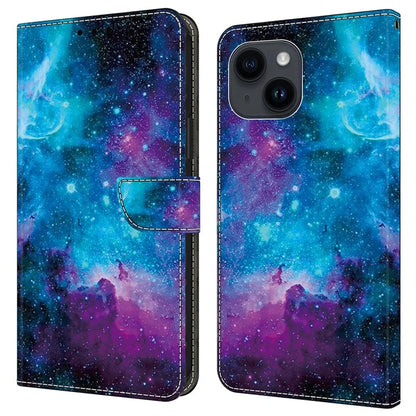 For iPhone 14 Plus Leather Case Magnetic Pattern Printed Closure Folio Phone Protective Cover