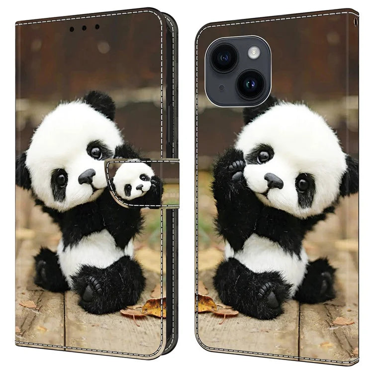 For iPhone 14 Plus Leather Case Magnetic Pattern Printed Closure Folio Phone Protective Cover