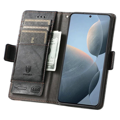 CASENEO 002 Series For Xiaomi Redmi K70E 5G / Poco X6 Pro 5G Wallet Case RFID Blocking PU Leather Phone Cover