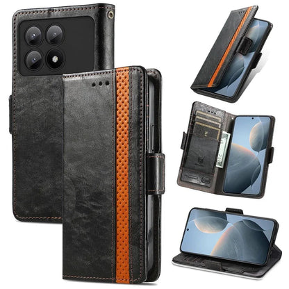 CASENEO 002 Series For Xiaomi Redmi K70E 5G / Poco X6 Pro 5G Wallet Case RFID Blocking PU Leather Phone Cover