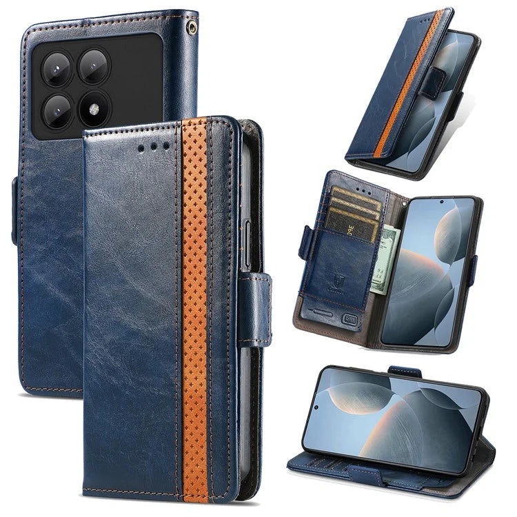 CASENEO 002 Series For Xiaomi Redmi K70E 5G / Poco X6 Pro 5G Wallet Case RFID Blocking PU Leather Phone Cover