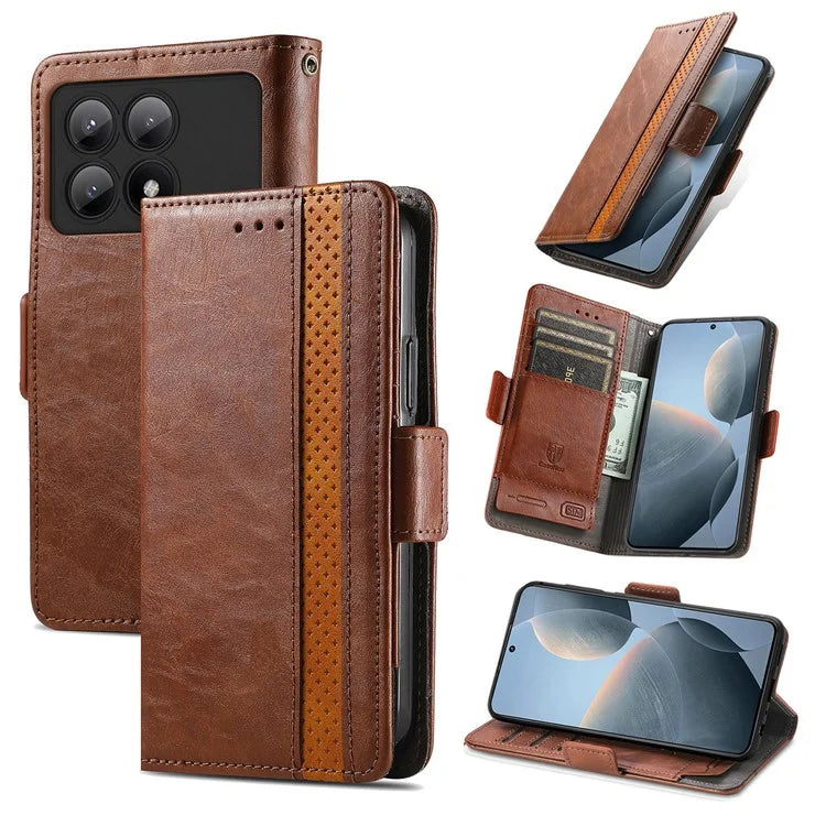 CASENEO 002 Series For Xiaomi Redmi K70E 5G / Poco X6 Pro 5G Wallet Case RFID Blocking PU Leather Phone Cover