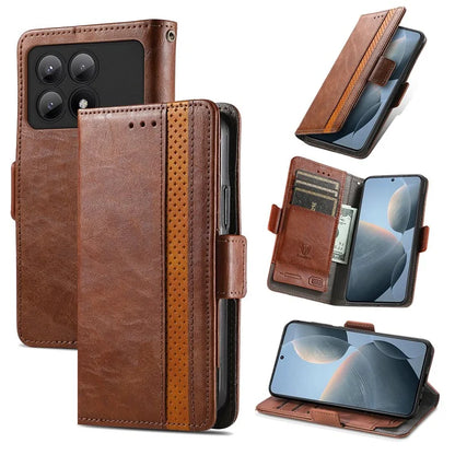 CASENEO 002 Series For Xiaomi Redmi K70E 5G / Poco X6 Pro 5G Wallet Case RFID Blocking PU Leather Phone Cover