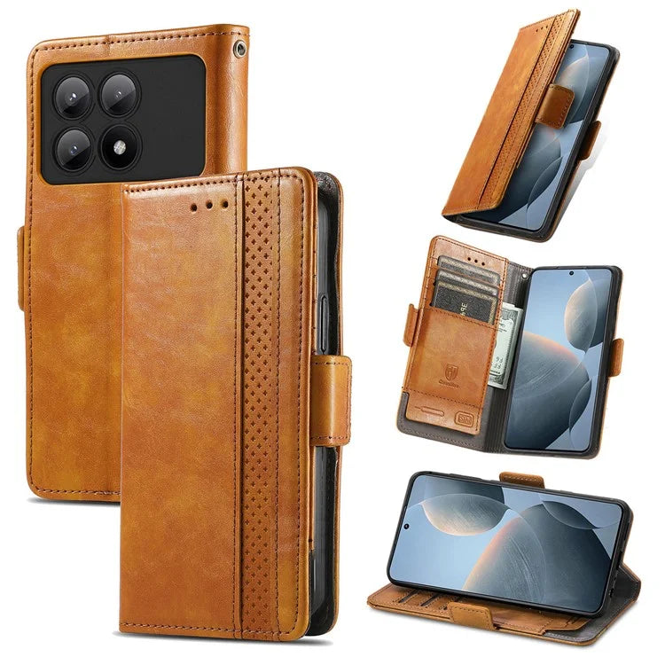 CASENEO 002 Series For Xiaomi Redmi K70E 5G / Poco X6 Pro 5G Wallet Case RFID Blocking PU Leather Phone Cover