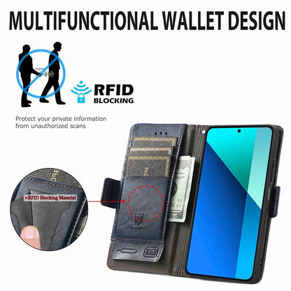 CASENEO 002 Series For Xiaomi Redmi Note 13 4G PU Leather Case RFID Blocking Wallet Phone Cover