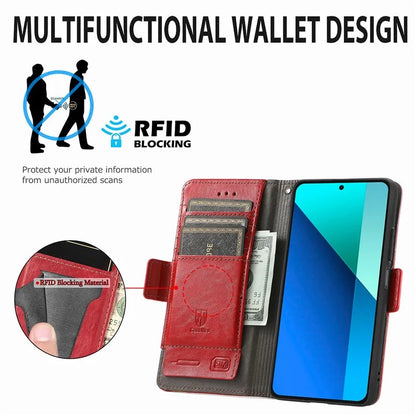 CASENEO 002 Series For Xiaomi Redmi Note 13 4G PU Leather Case RFID Blocking Wallet Phone Cover
