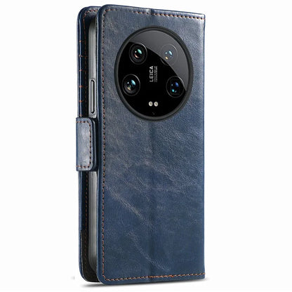 CASENEO 002 Series For Xiaomi 14 Ultra Case PU Leather RFID Blocking Folio Phone Cover