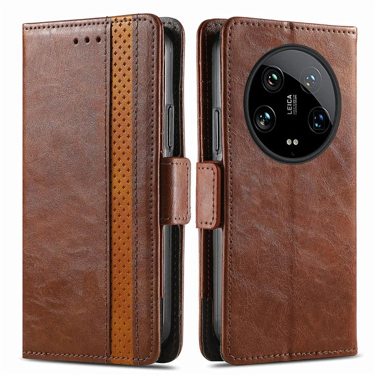 CASENEO 002 Series For Xiaomi 14 Ultra Case PU Leather RFID Blocking Folio Phone Cover