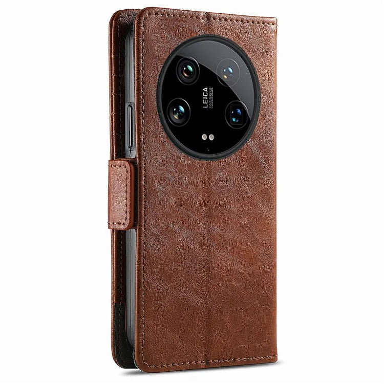 CASENEO 002 Series For Xiaomi 14 Ultra Case PU Leather RFID Blocking Folio Phone Cover