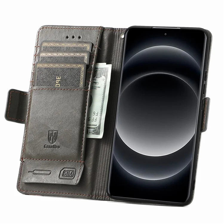 CASENEO 002 Series For Xiaomi 14 Ultra Case PU Leather RFID Blocking Folio Phone Cover