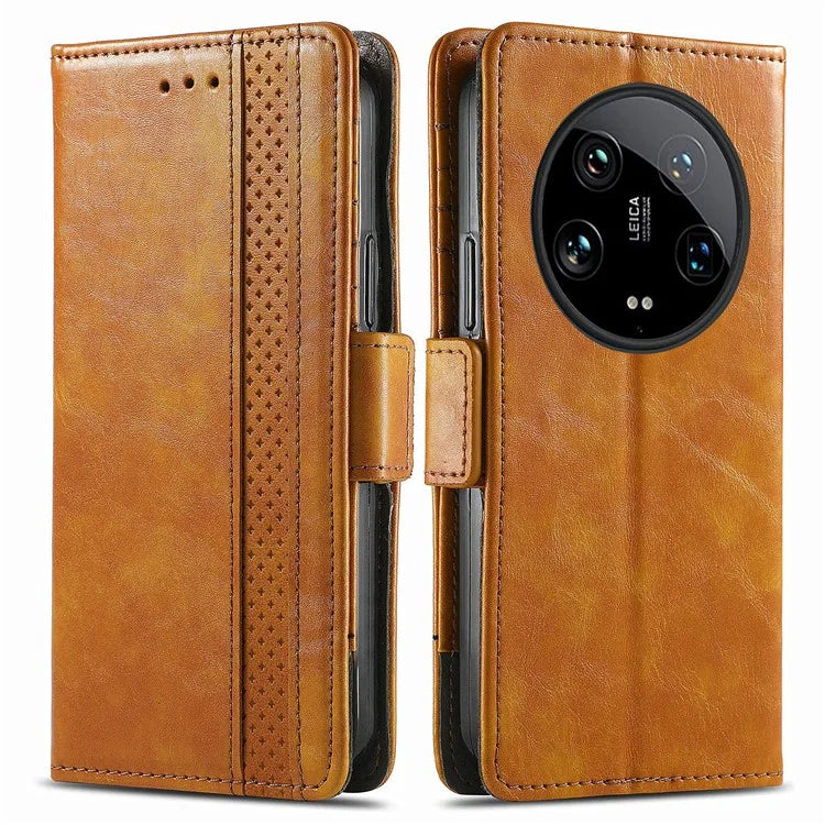 CASENEO 002 Series For Xiaomi 14 Ultra Case PU Leather RFID Blocking Folio Phone Cover