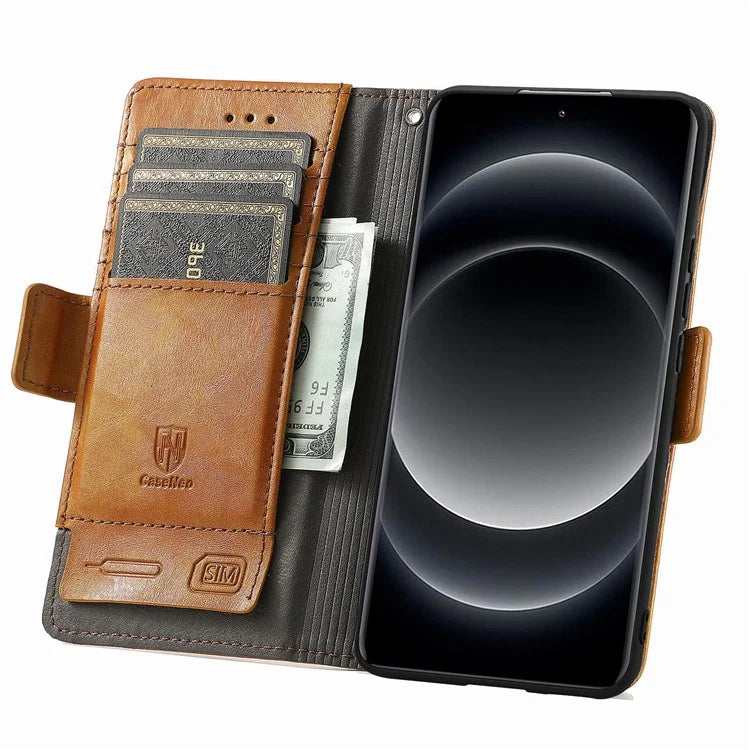 CASENEO 002 Series For Xiaomi 14 Ultra Case PU Leather RFID Blocking Folio Phone Cover