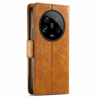 CASENEO 002 Series For Xiaomi 14 Ultra Case PU Leather RFID Blocking Folio Phone Cover