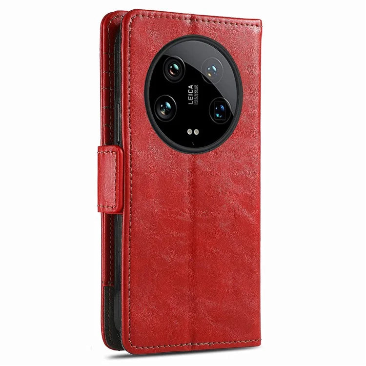 CASENEO 002 Series For Xiaomi 14 Ultra Case PU Leather RFID Blocking Folio Phone Cover
