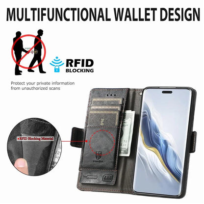 CASENEO 002 Series For Honor Magic6 Pro 5G Leather Case RFID Blocking Wallet Splicing Phone Cover