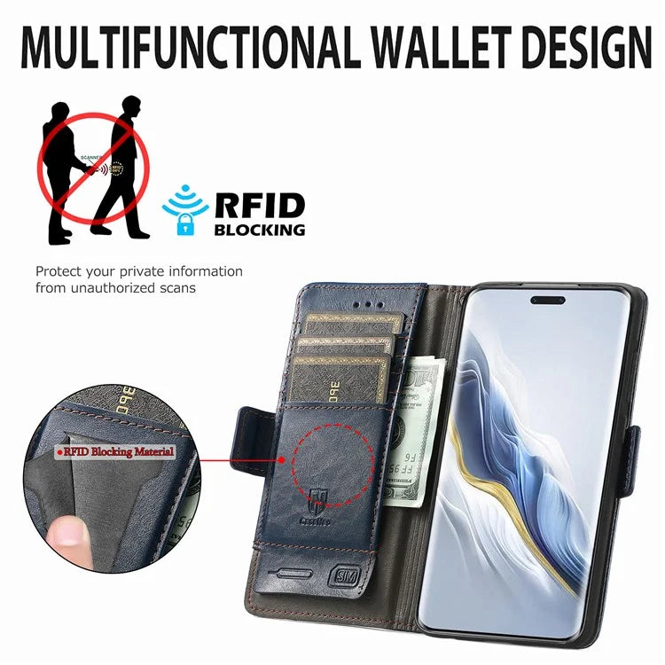 CASENEO 002 Series For Honor Magic6 Pro 5G Leather Case RFID Blocking Wallet Splicing Phone Cover