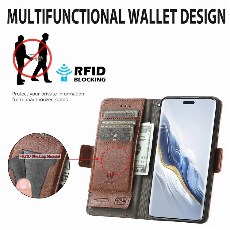 CASENEO 002 Series For Honor Magic6 Pro 5G Leather Case RFID Blocking Wallet Splicing Phone Cover