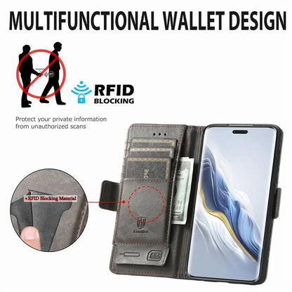 CASENEO 002 Series For Honor Magic6 Pro 5G Leather Case RFID Blocking Wallet Splicing Phone Cover
