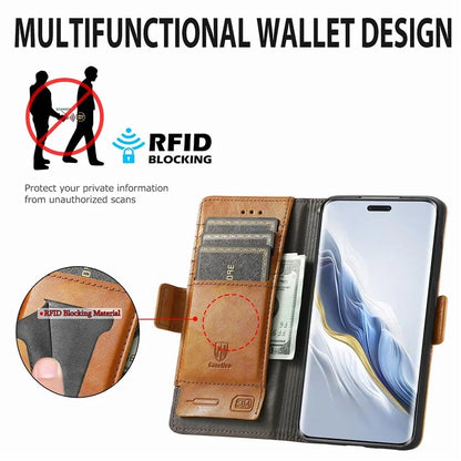 CASENEO 002 Series For Honor Magic6 Pro 5G Leather Case RFID Blocking Wallet Splicing Phone Cover