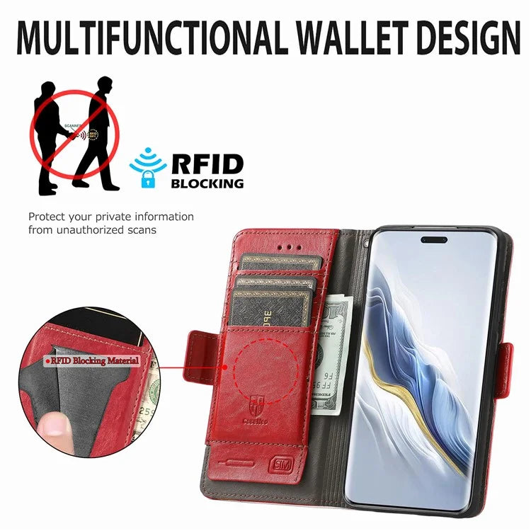 CASENEO 002 Series For Honor Magic6 Pro 5G Leather Case RFID Blocking Wallet Splicing Phone Cover