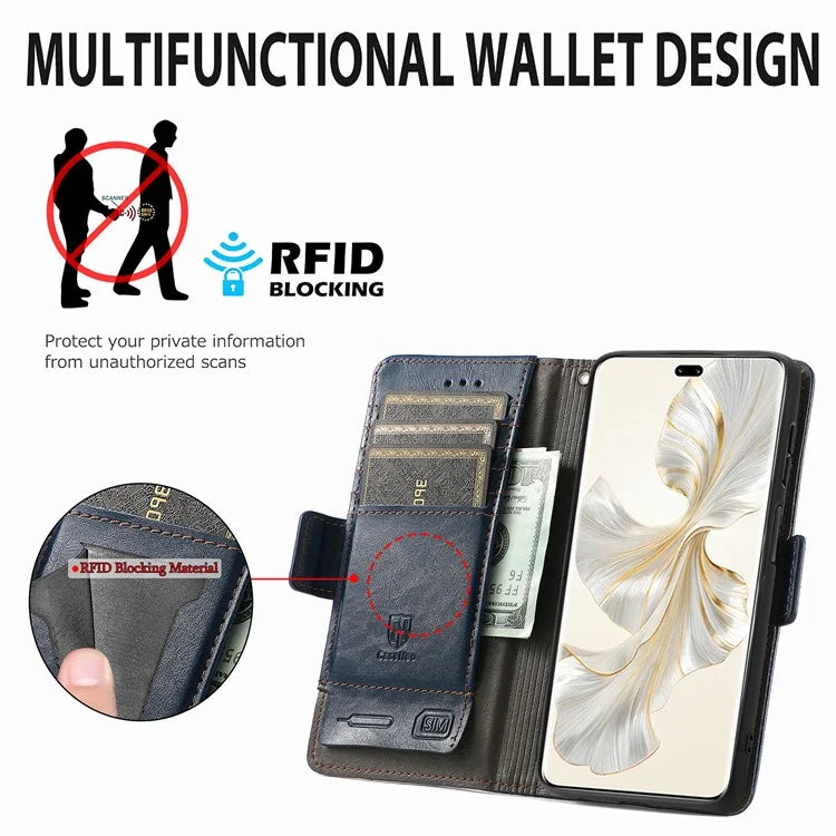 CASENEO 002 Series For Honor 100 Pro 5G Wallet Case RFID Blocking PU Leather Phone Cover