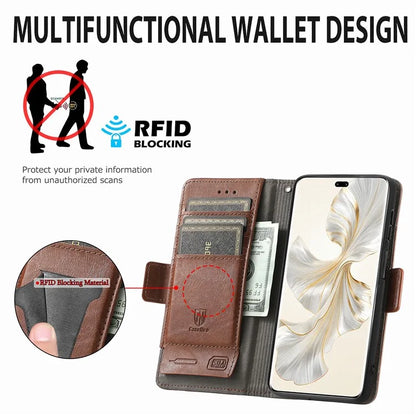 CASENEO 002 Series For Honor 100 Pro 5G Wallet Case RFID Blocking PU Leather Phone Cover