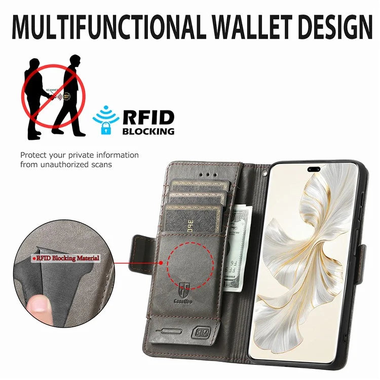 CASENEO 002 Series For Honor 100 Pro 5G Wallet Case RFID Blocking PU Leather Phone Cover