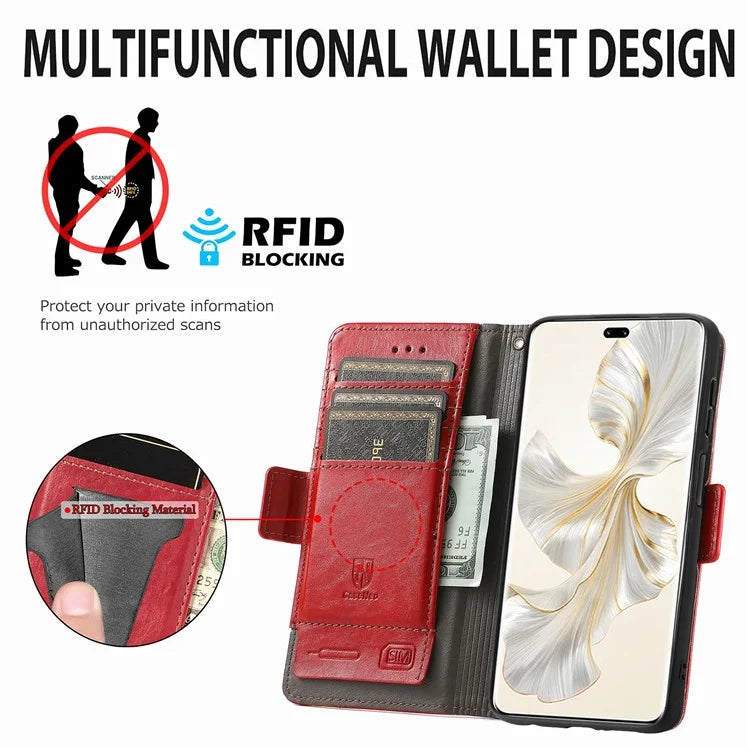 CASENEO 002 Series For Honor 100 Pro 5G Wallet Case RFID Blocking PU Leather Phone Cover