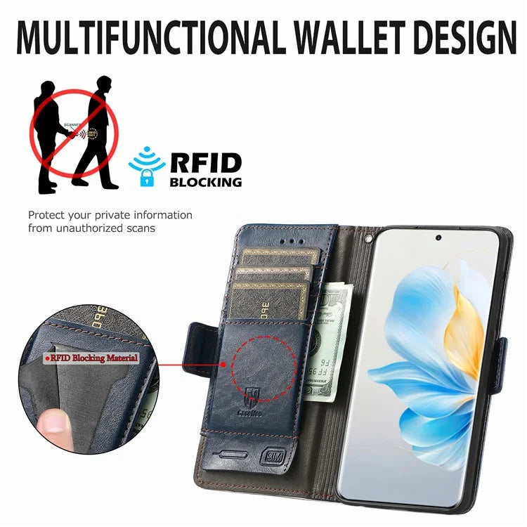 CASENEO 002 Series For Honor 100 5G Case RFID Blocking Leather Stand Phone Cover