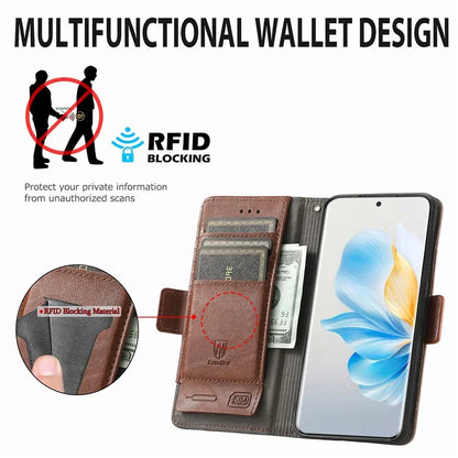 CASENEO 002 Series For Honor 100 5G Case RFID Blocking Leather Stand Phone Cover
