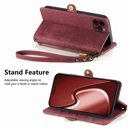 For iPhone 14 Pro Max Geometry Texture Stand Phone Case Wallet Phone Cover with Wrist Strap