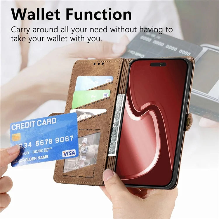 For iPhone 14 Pro Anti-Scratch Phone Cover Geometry Zipper Stand Phone Case Wallet with Wrist Strap