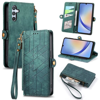 Flip Stand Phone Case for Samsung Galaxy A24 4G (162.1 X 77.6 X 8.3mm) Zipper Pocket Wallet Cell Phone Cover with Wrist Strap