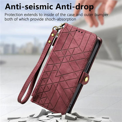 Flip Stand Phone Case for Samsung Galaxy A24 4G (162.1 X 77.6 X 8.3mm) Zipper Pocket Wallet Cell Phone Cover with Wrist Strap