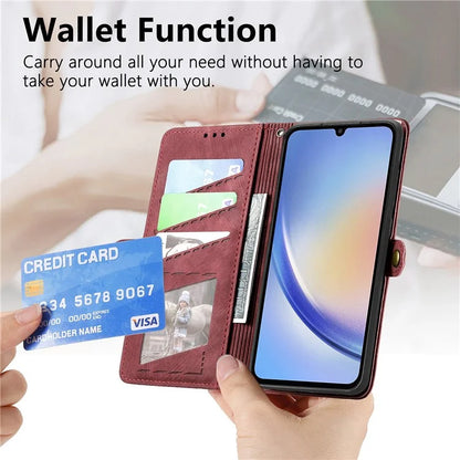 Flip Stand Phone Case for Samsung Galaxy A24 4G (162.1 X 77.6 X 8.3mm) Zipper Pocket Wallet Cell Phone Cover with Wrist Strap